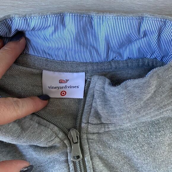 Vineyard Vines Cropped Cut off‎ Sweatshirt 1/4 zipper heather grey L - Picture 2 of 4